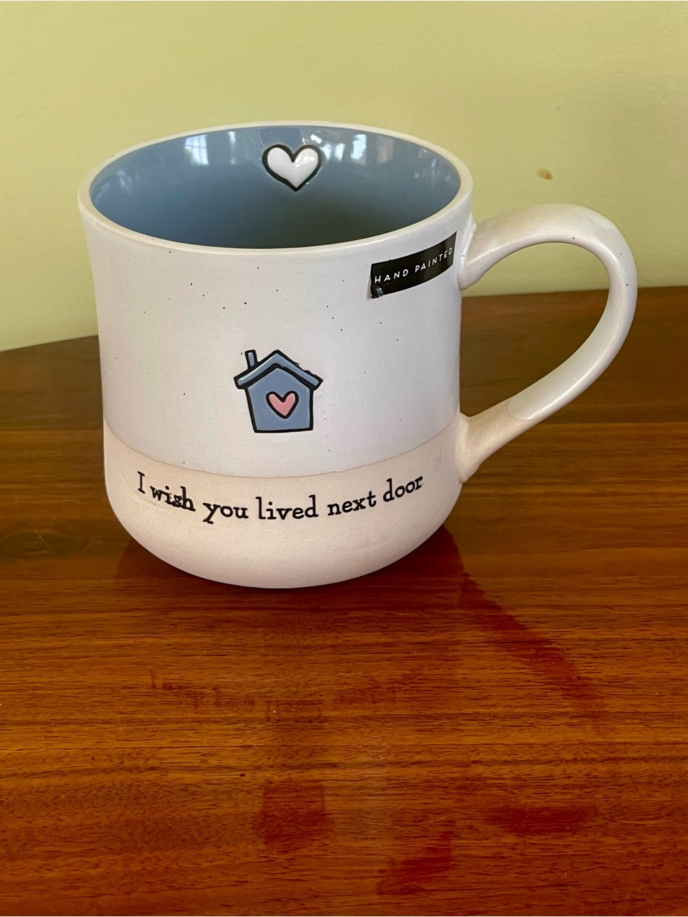 Dwell Studios Hand Painted Ceramic Mug White  Blue - I Wish You Lived Next Door